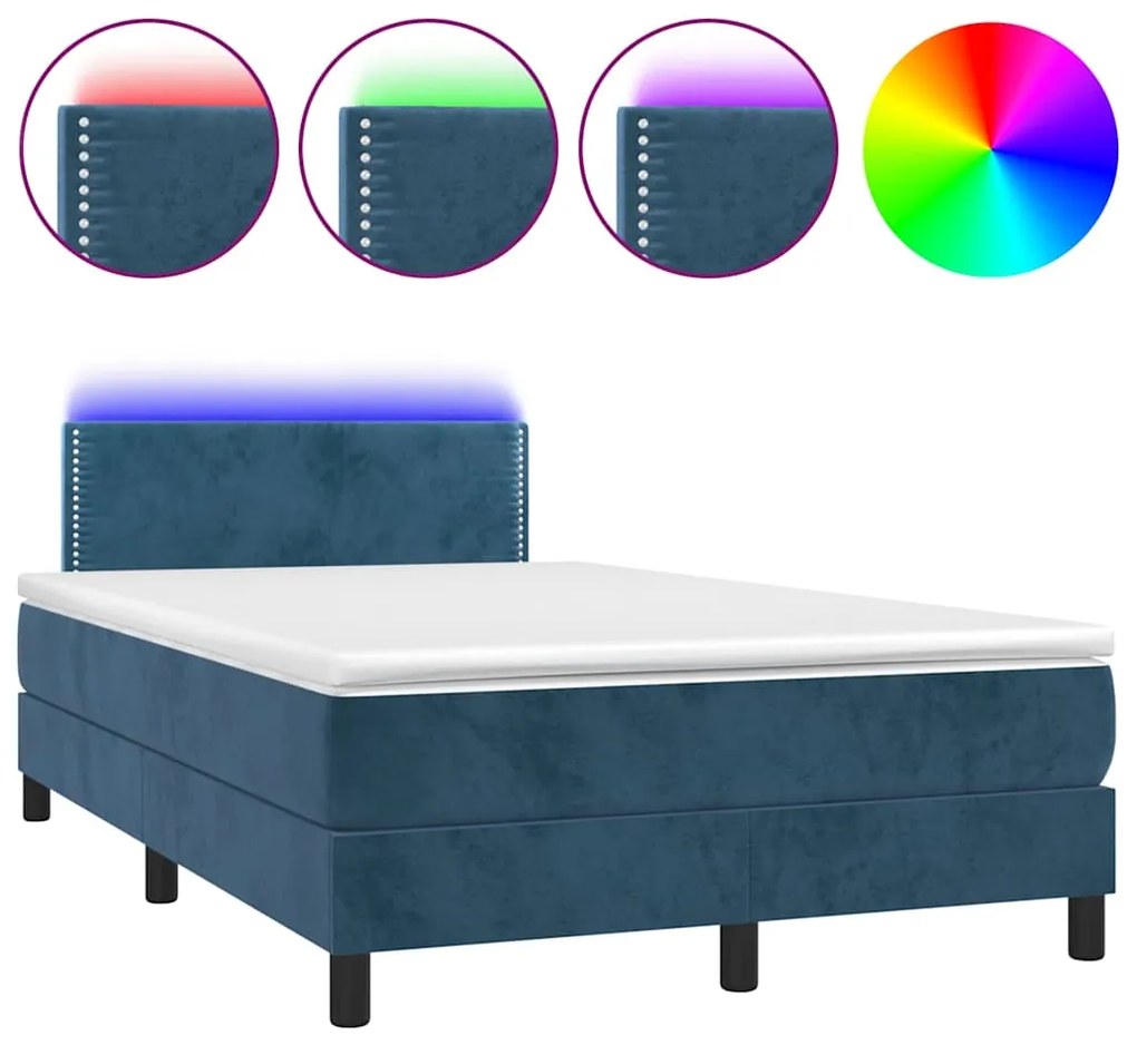 3270151 vidaXL Боксспринг легло с матрак и LED, тъмносиньо, 120x190 см, кадифе