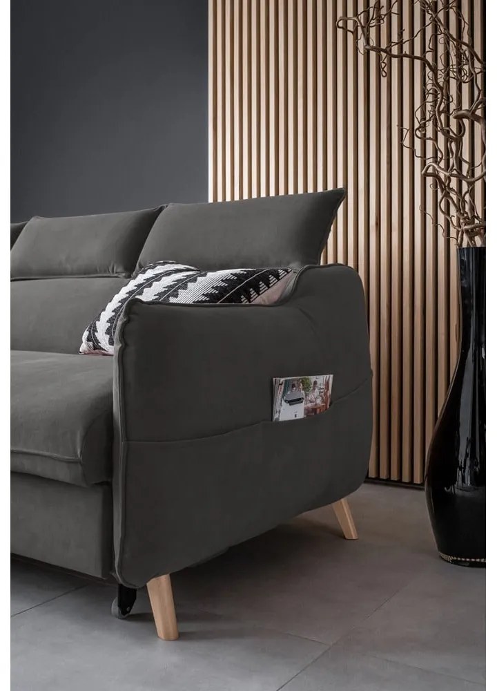 Тъмносив ъглов разтегателен диван от кадифе (ляв ъгъл) Sweet Harmony - Miuform