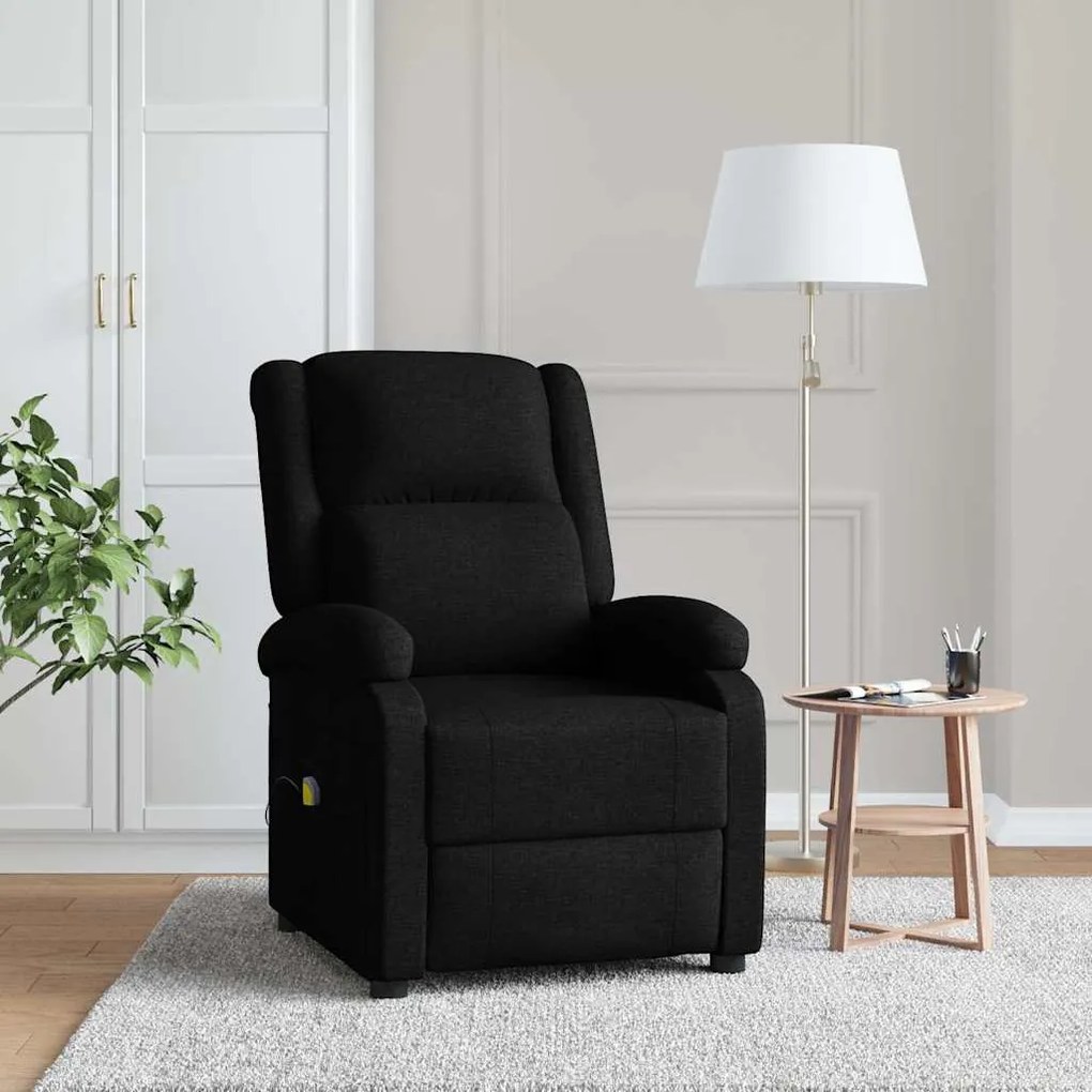 342429 vidaXL Wingback масажен стол, черен, текстил