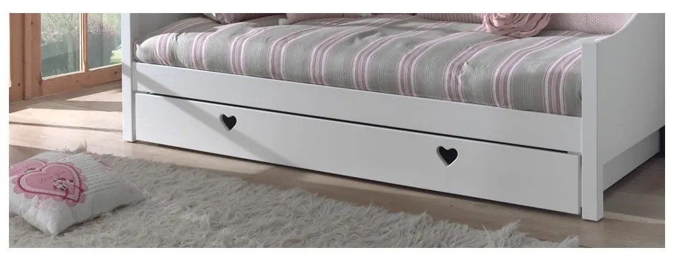 Бяло разтегателно детско легло от масивен бор с място за съхранение 90x200 cm AMORI – Vipack