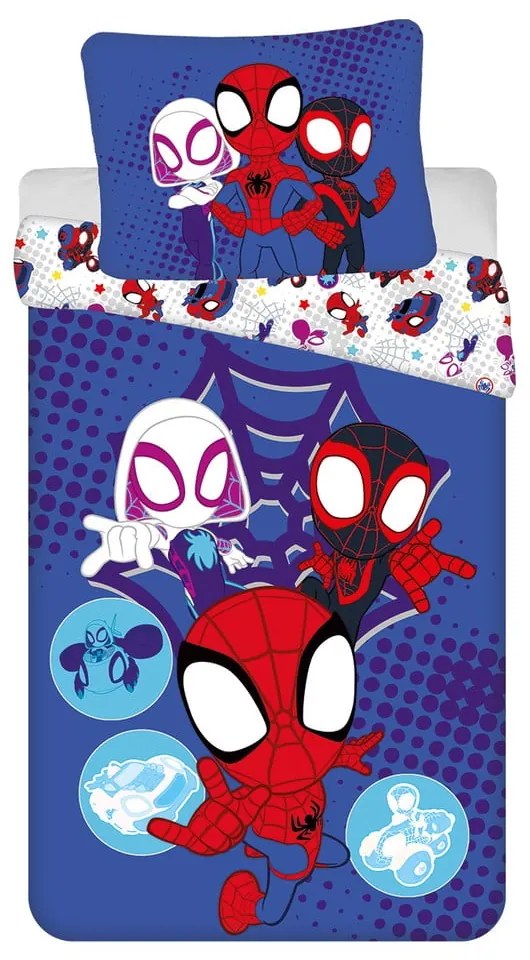 Синьо единично памучно детско спално бельо 140x200 cm Spidey – Jerry Fabrics