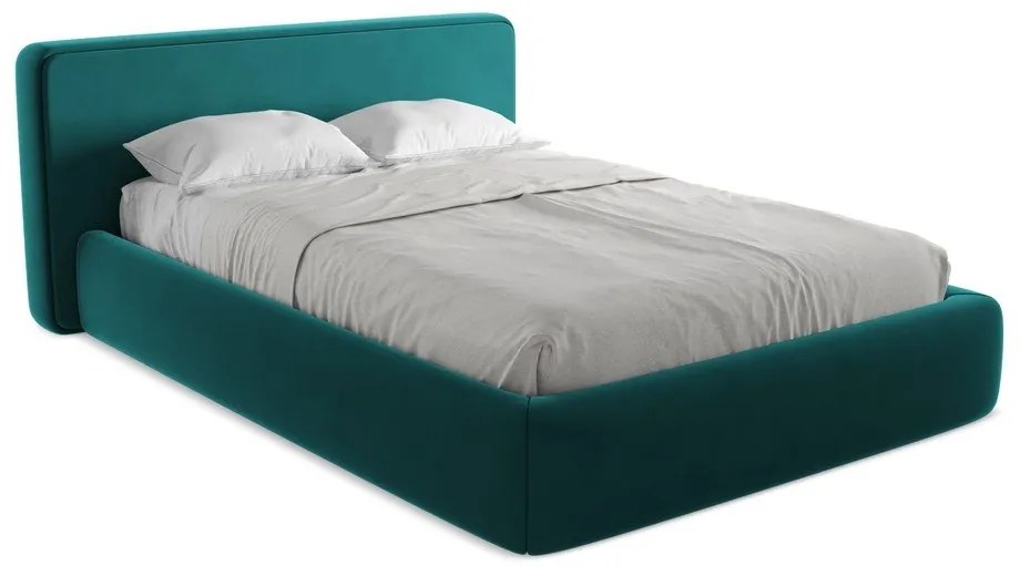 Тюркоазено двойно тапицирано легло с място за съхранение и включена подматрачна рамка 140x200 cm Kiana – Makamii
