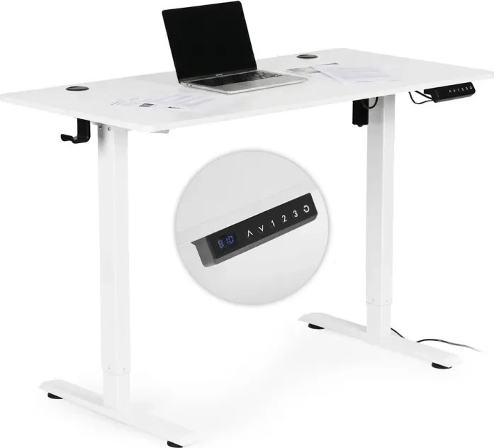 Електрическа работна маса с регулиране на височината и бели крака - 120 x 60 cm Кафяво