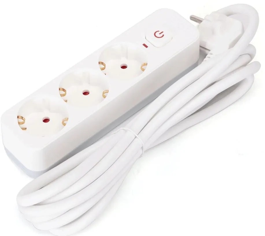 Aigostar удължител 3м 3 гнезда с ключ, тип F SCHUKO, бял