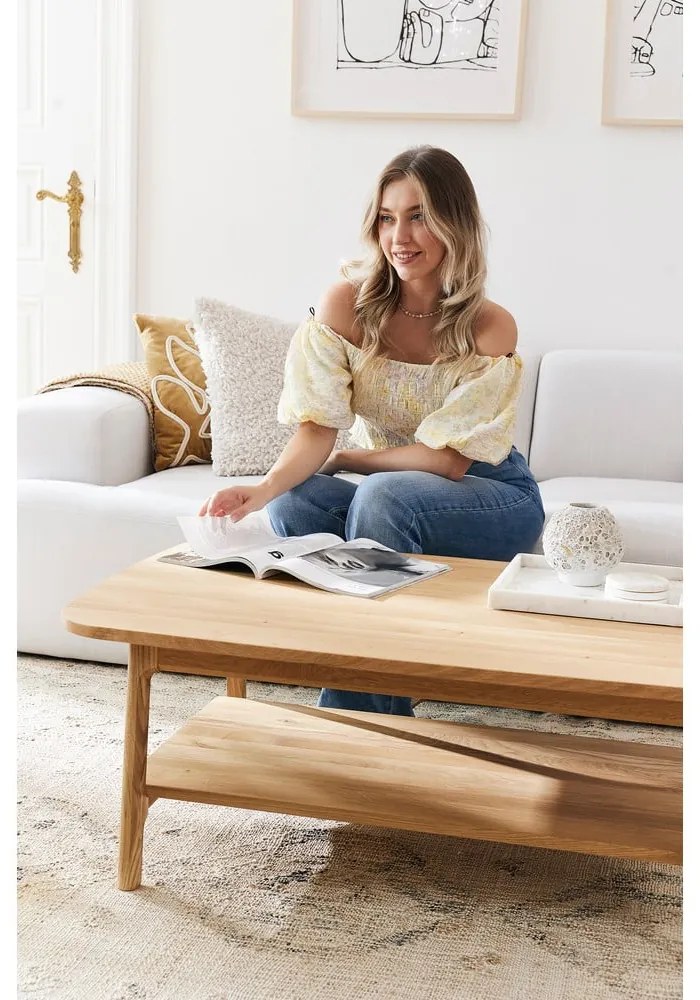 Масичка за кафе от масивен дъб в естествен цвят 70x110 cm Twig – The Beds