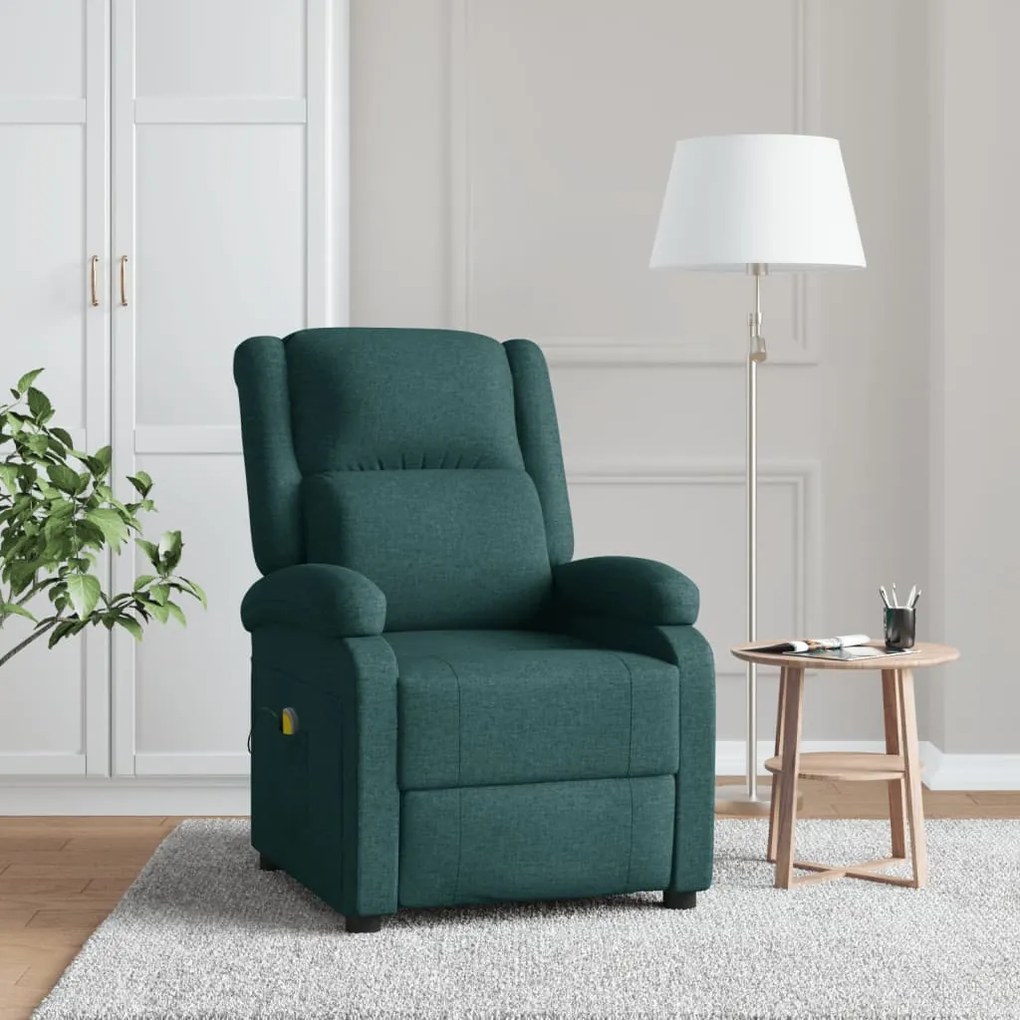 342432 vidaXL Wingback масажен стол, тъмнозелен, текстил