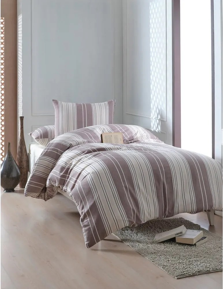 Кафяво-бежово единично спално бельо 140x200 cm Lima – Mijolnir