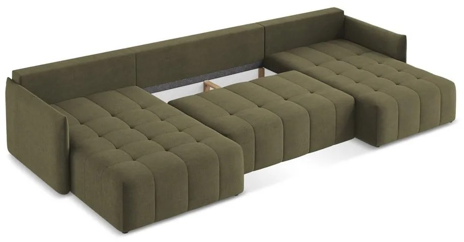 Разтегателен ъглов диван с място за съхранение в цвят каки (U форма) Moku – Makamii