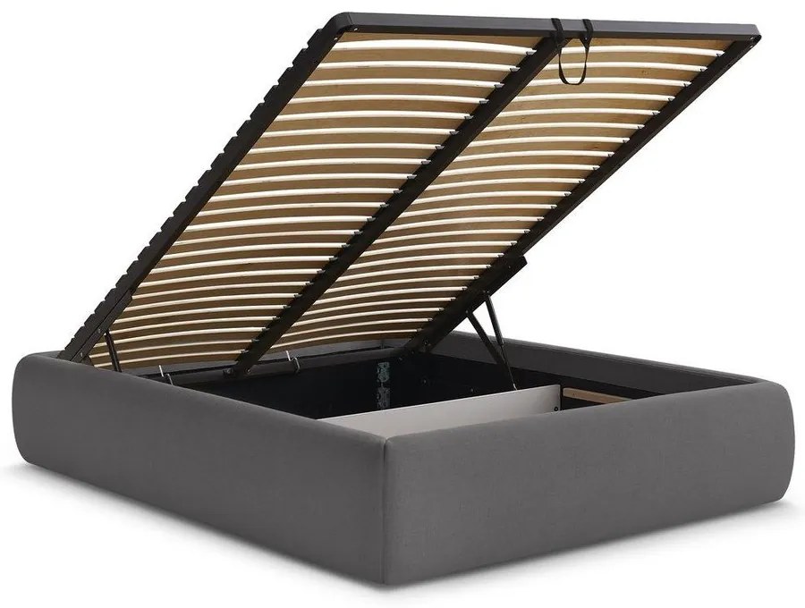 Тъмносиво тапицирано двойно легло без табла с място за съхранение и включена подматрачна рамка 160x200 cm Inera – Bobochic Paris