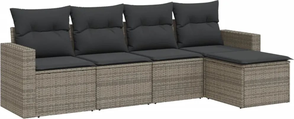 3251227 vidaXL Градински комплект с възглавници, 5 части, сив полиратан