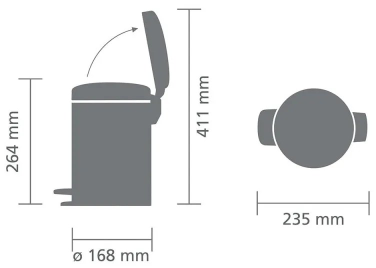 Кош за боклук с педал Brabantia NewIcon 648997, 3 л, Плавно затваряне, Противоплъзгаща основа, Инокс