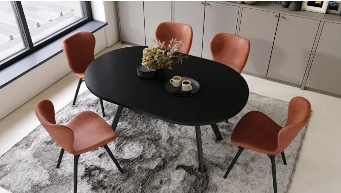 АЛМО Черно/черни крака - КРЪГЛА РАЗТЕГАТЕЛНА МАСА С Y-ОБРАЗНИ КРАКА В ЛОФТ/ИНДУСТРИАЛЕН СТИЛ ЗА ХОЛ ИЛИ ТРАПЕЗАРИЯ