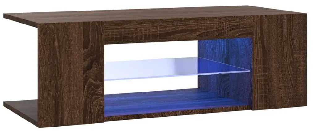 822667 vidaXL ТВ шкаф с LED осветление, кафяв дъб, 90x39x30 см