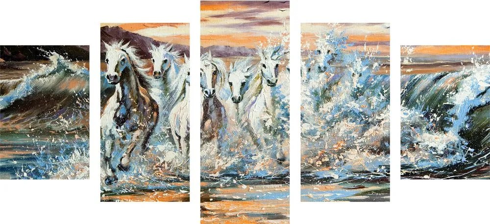 картини от 5 части – Коне съставени от вода