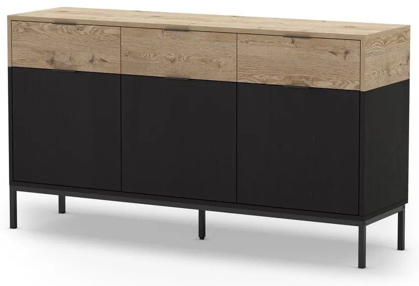 Нисък скрин с дъбов декор в черен и естествен цвят 150x80 cm Marion - Marckeric