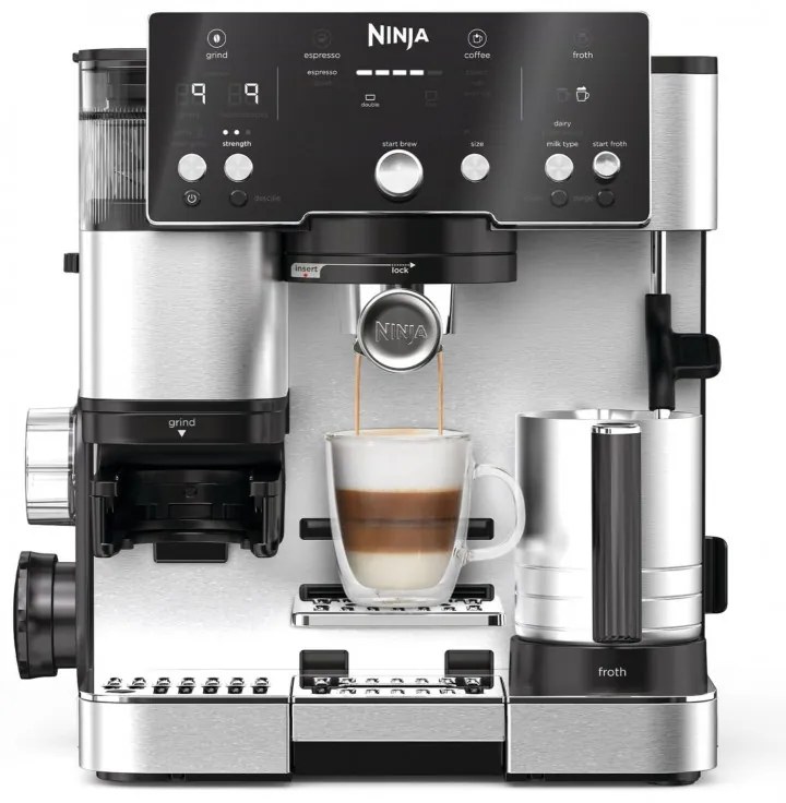 Кафеавтомат 2в1 Ninja Luxe Café Essential ES501EU, 1650W, 9 bar, 2 л, Barista Assist, Режим гореща вода, 4 режима, 3 темп. настройки, Инокс/Черен
