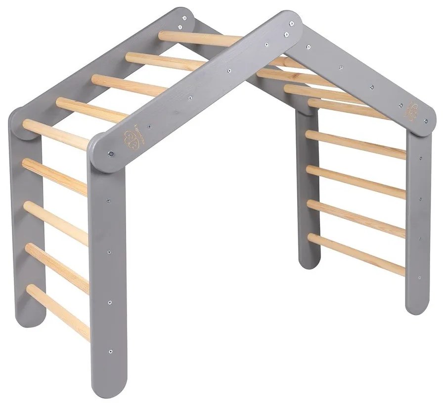 Сив пиклер триъгълник от масивен бор 61x112x94 cm Montessori – Meowbaby