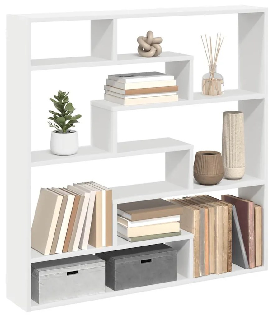 860022 vidaXL Стенен рафт за кубчета 7 отделения Бяло инженерно дърво