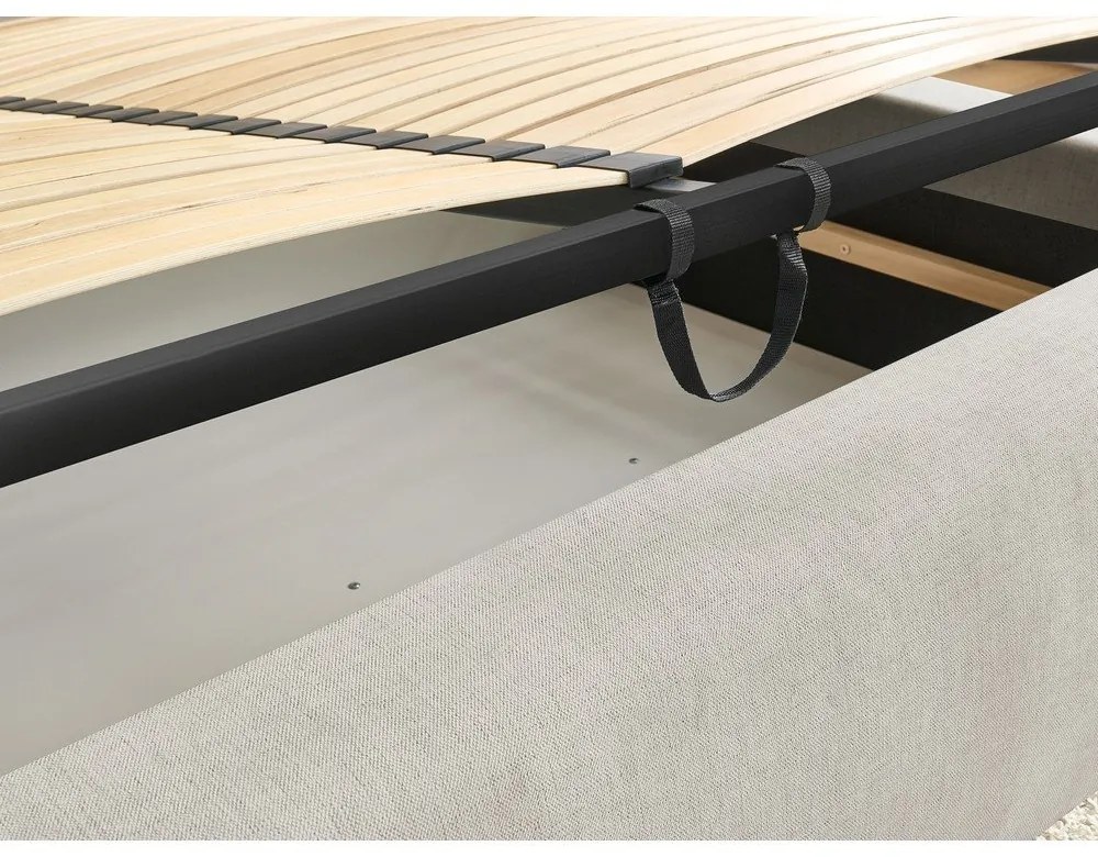 Бежово тапицирано двойно легло с място за съхранение с решетка 160x200 cm Jagna - Bobochic Paris