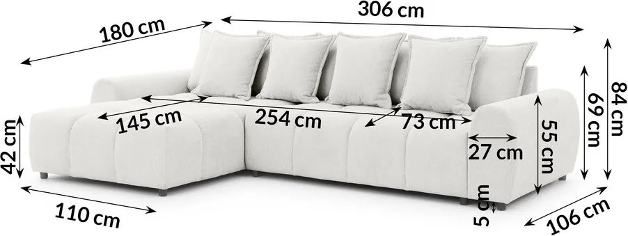 Бял ъглов диван (ляв ъгъл) Albane – Ropez