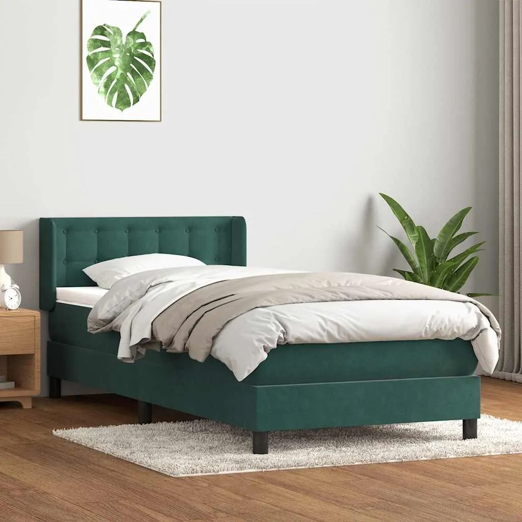 3318432 vidaXL Box Spring легло с матрак Тъмнозелено 80x210 cm Кадифе