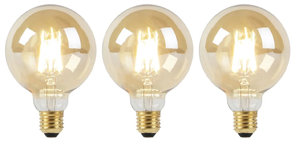 Комплект от 3 LED крушки E27 Dim to Warm G95 златист 8W 806lm 2000-2700K