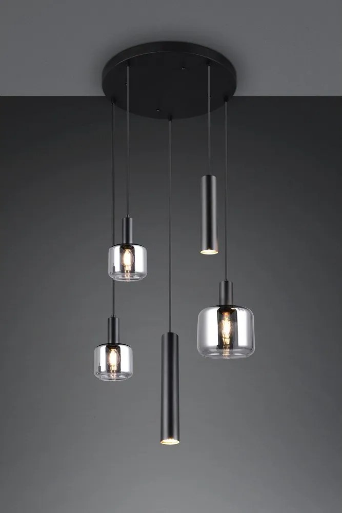 Черно висящо осветително тяло с метален абажур/със стъклен абажур ø 40 cm Mataro – Trio