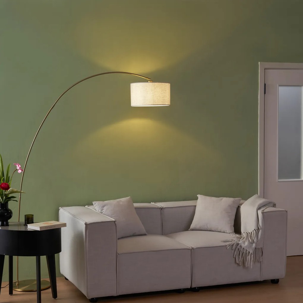 Модерна дъгова лампа месинг с бежов абажур - Vinossa