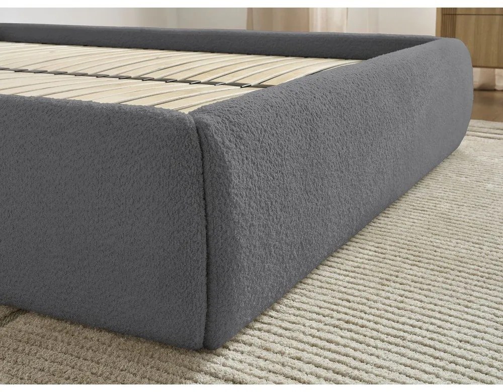 Тъмносиво двойно легло 160x200 cm тапицирано с място за съхранение/без табла с включена подматрачна рамка Inera – Bobochic Paris