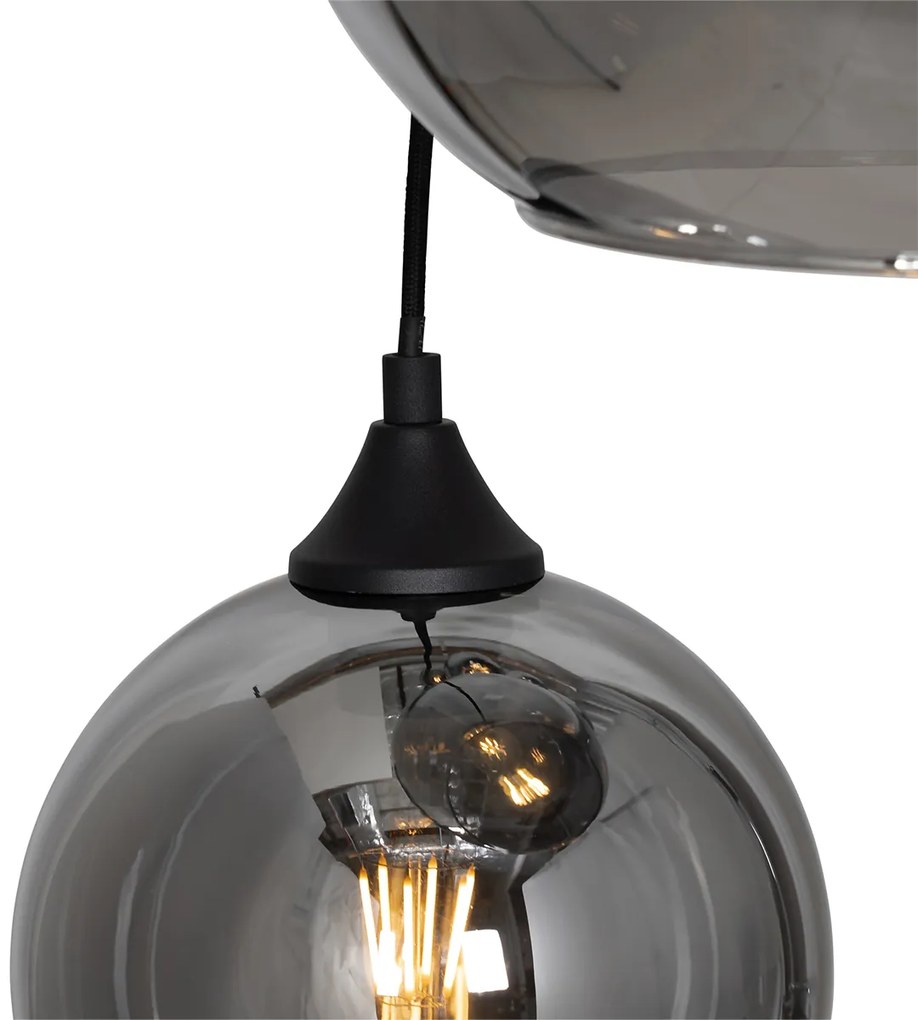 Висяща лампа в стил арт деко черна с опушено стъкло кръгла 7-светлинна - Sandra