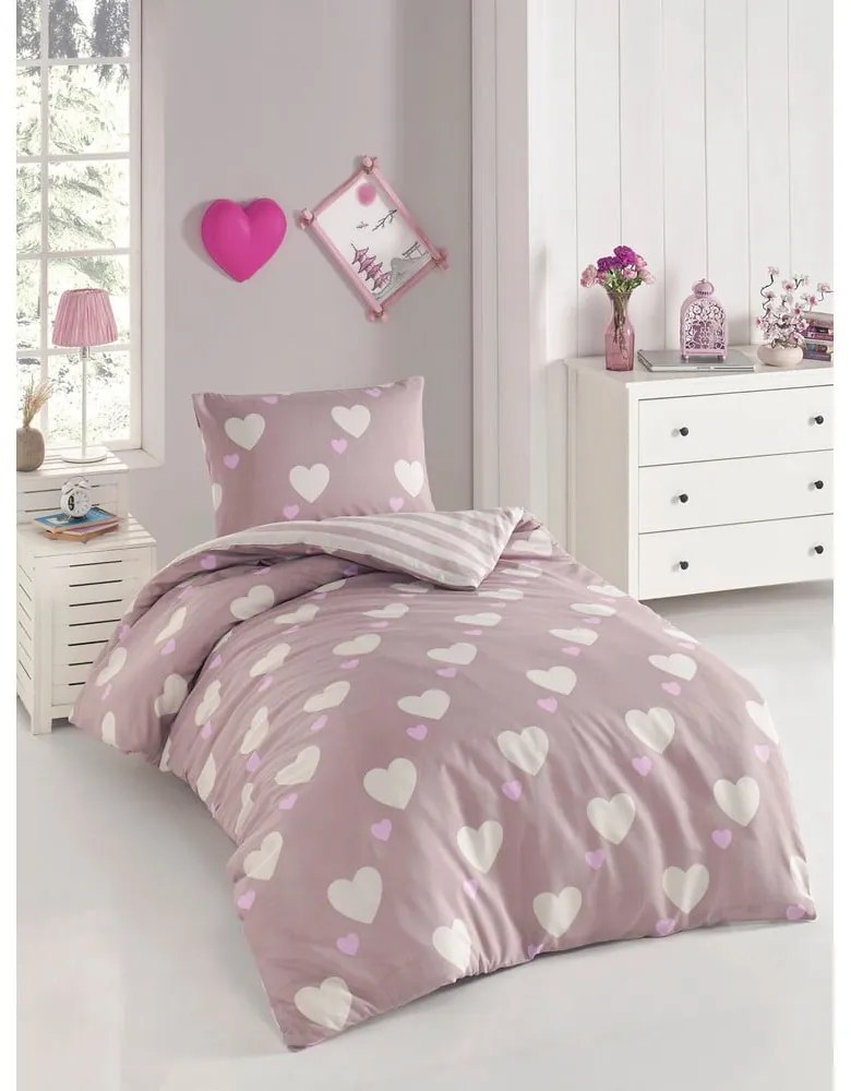 Сиво-розово единично спално бельо 140x200 cm Herz – Mijolnir