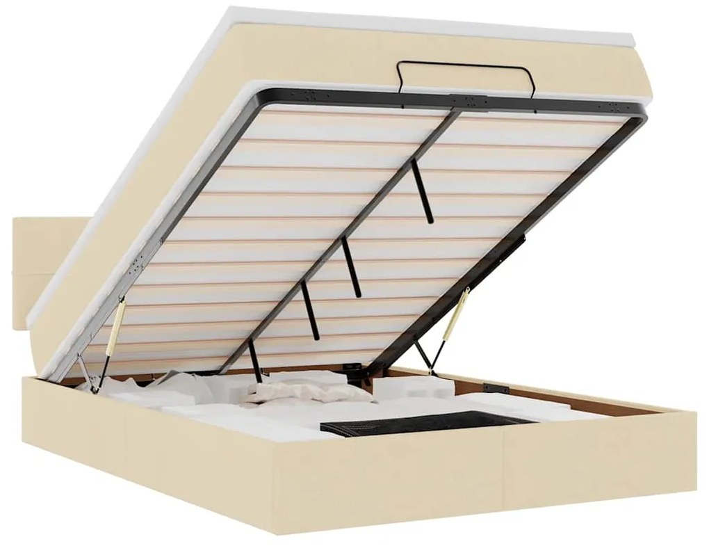 3312310 vidaXL Османска легло с матрак и LED, кремаво, 140x190 см, плат