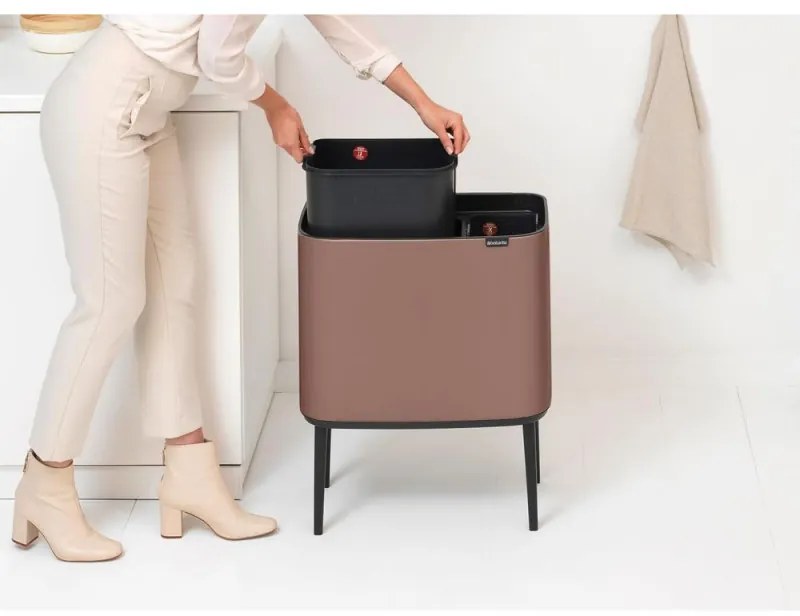 Кош за боклук Brabantia Bo Touch 1008856, 11+23 л, Плавно и безшумно отваряне, Голям отвор, Сатенено покритие, Кафяв