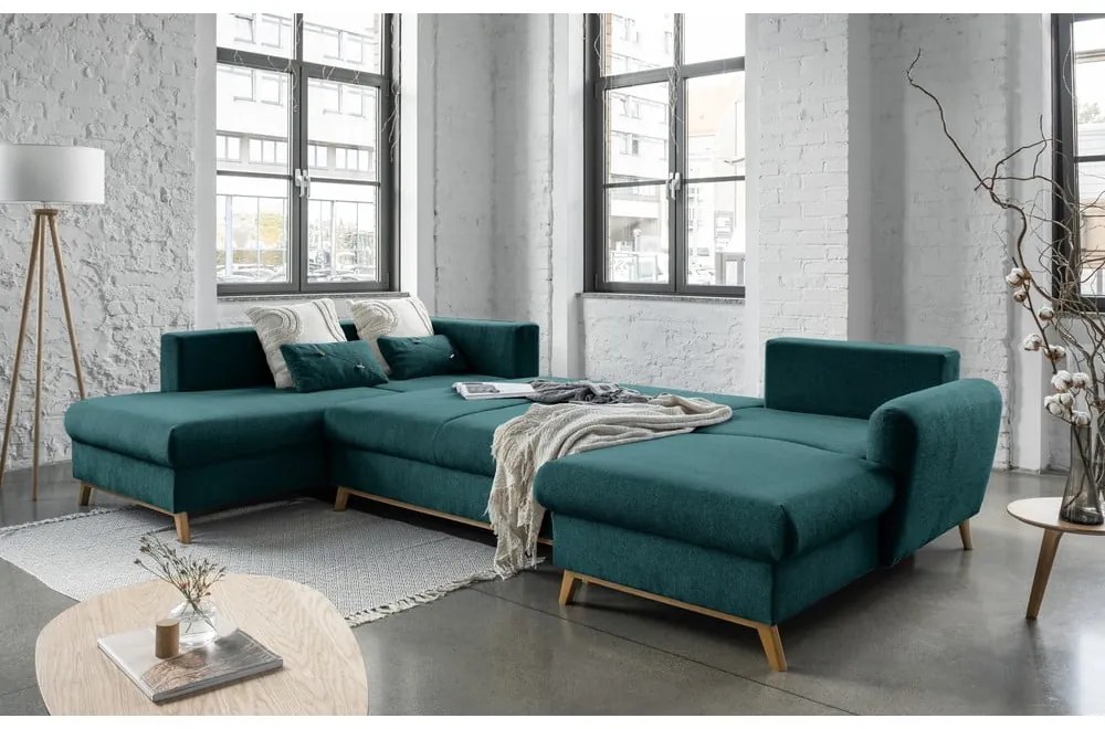 Тюркоазен U-образен разтегателен диван, ляв ъгъл Scandic Lagom - Miuform