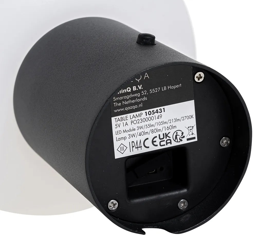 Настолна лампа черна с LED 3-степенна димируема акумулаторна - Louise