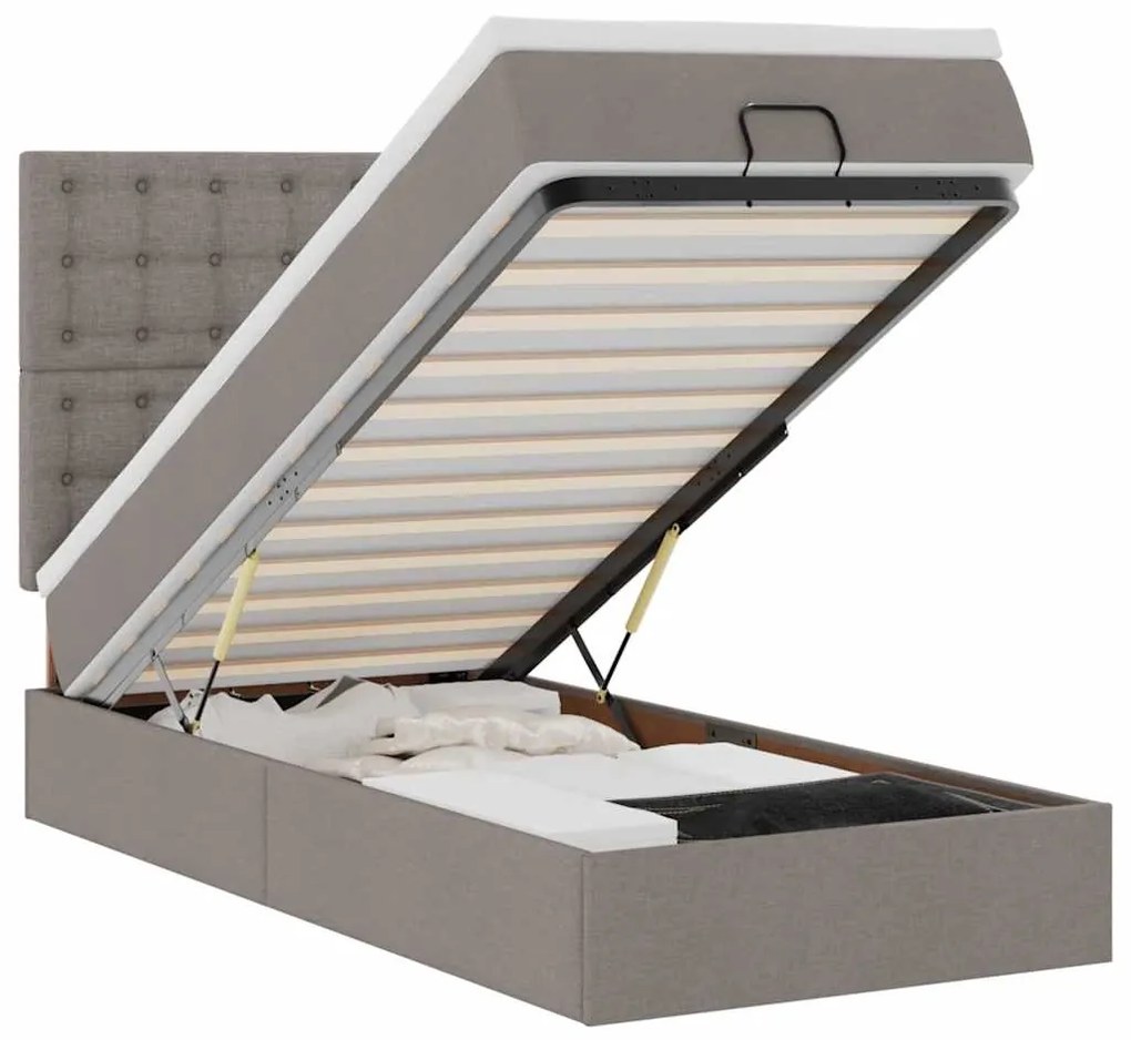 3314138 vidaXL Османска легло с матрак и LED, таупе, 90x190 см, плат