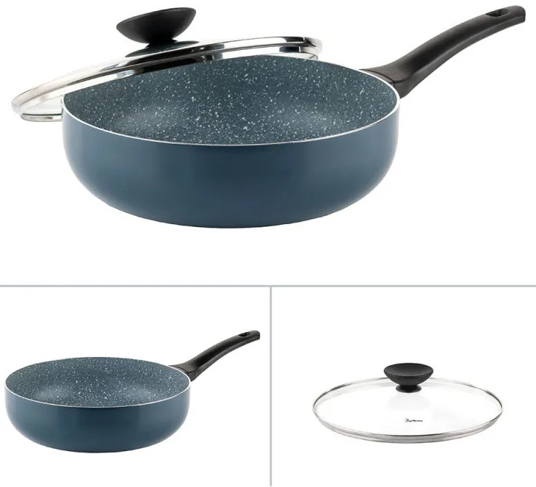 Дълбок тиган с капак Luigi Ferrero Prima FR-2634L, 26x7.5 см, 3.4 л, Незалепващо покритие, Стъклен капак с отвор за пара, Индукция, Тъмносин