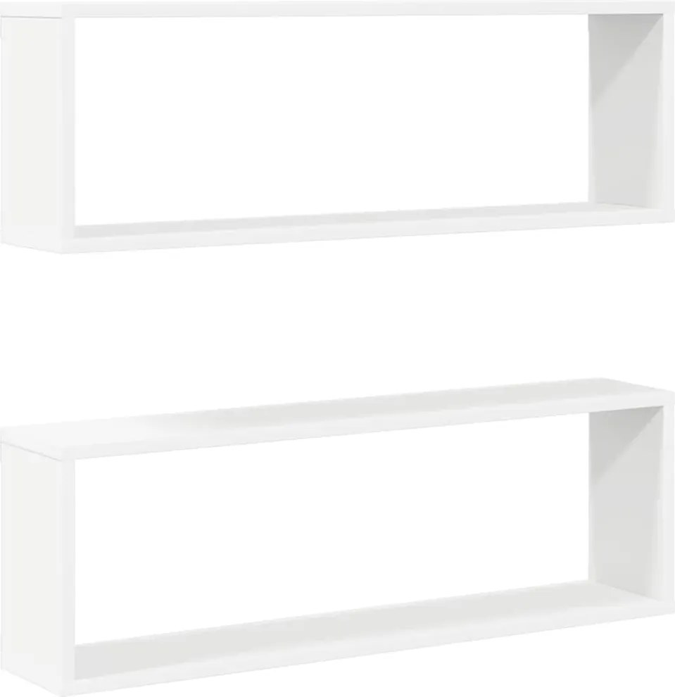 807106 vidaXL Стенни кубични рафтове 2 бр, бели, 80x15x26,5см инженерно дърво