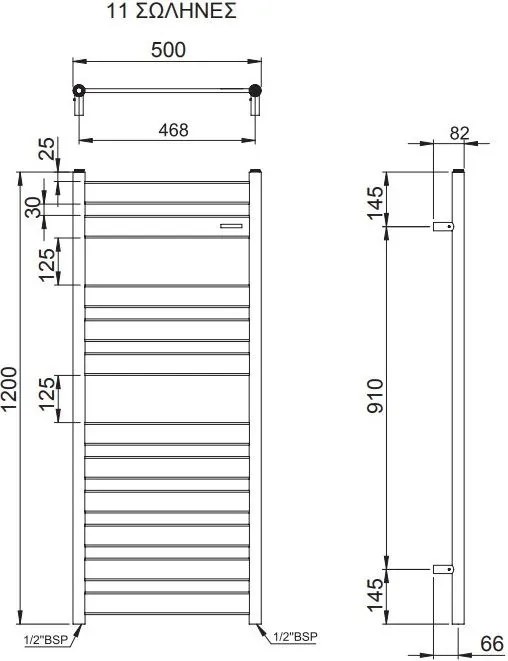 Релса за кърпи с отопление Largo-Хром-120 x 50 cm.