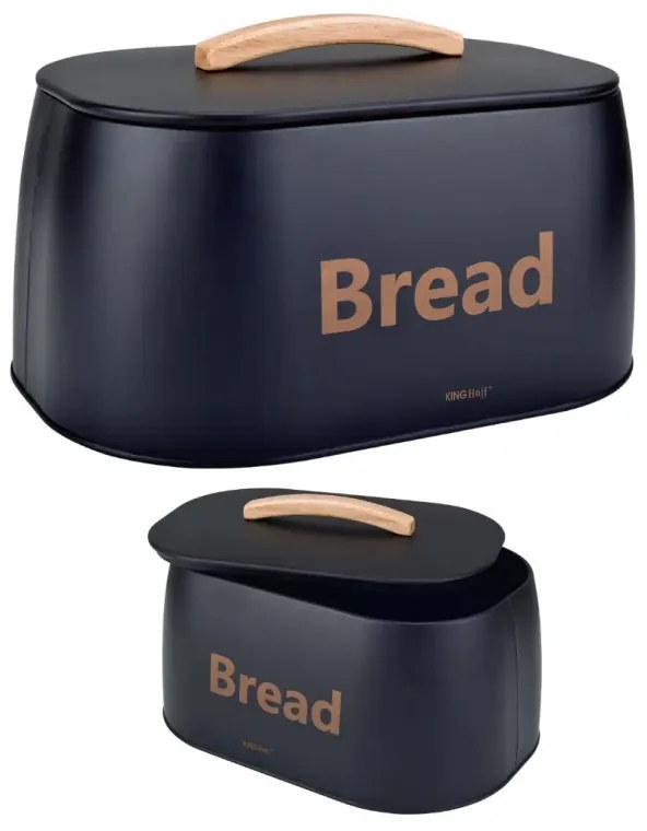 Кутия за хляб Kinghoff KH 1946, 35 см, Метално тяло, Дървена дръжка, Черен