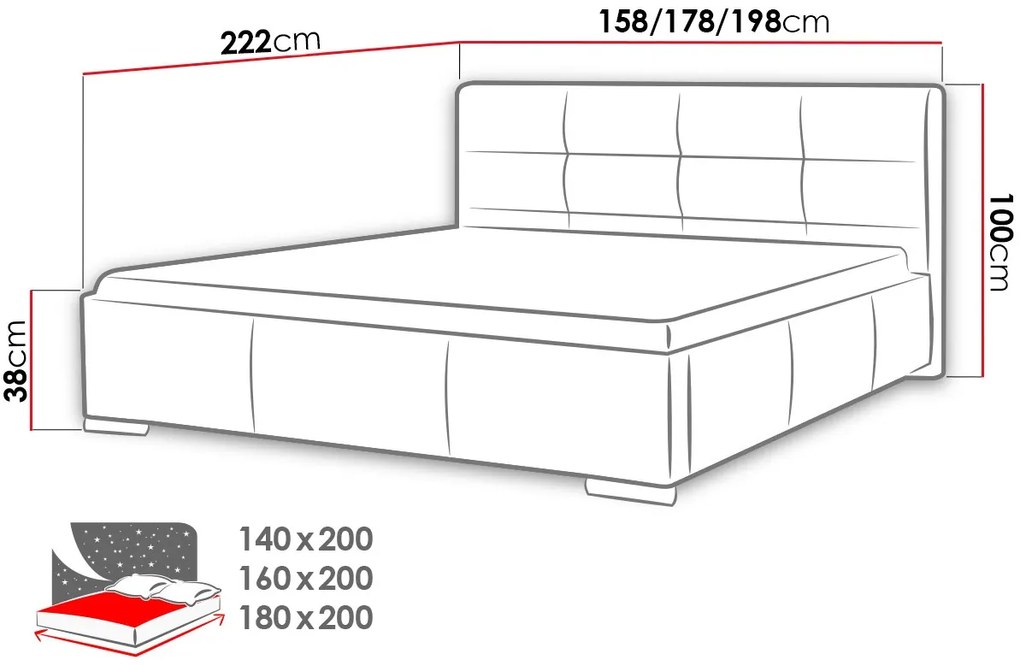 Тапицирано легло Lazio-Kokkino-140 x 200