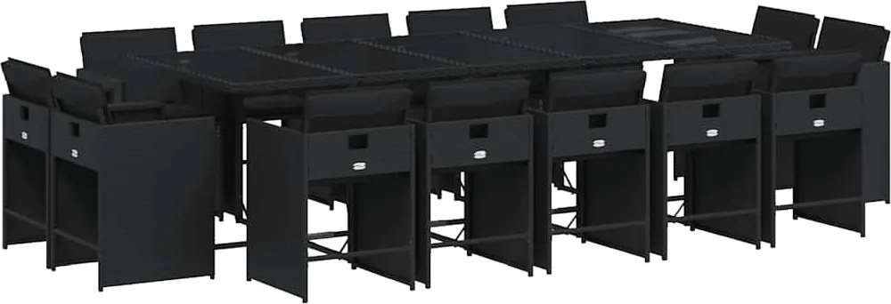 3211231 vidaXL Градински комплект с възглавници 15 части полиратан черен