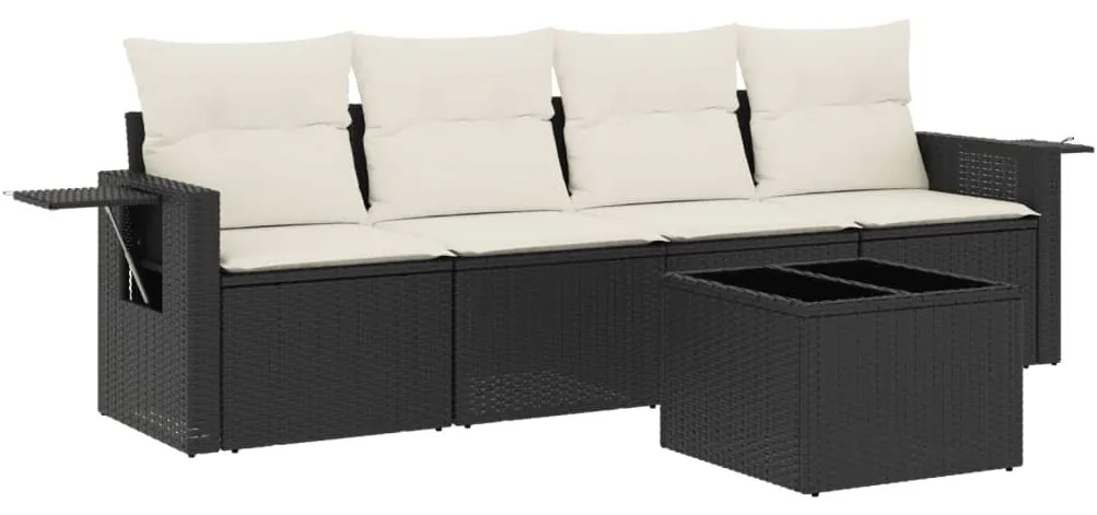 3252223 vidaXL Градински комплект с възглавници, 5 части, черен полиратан