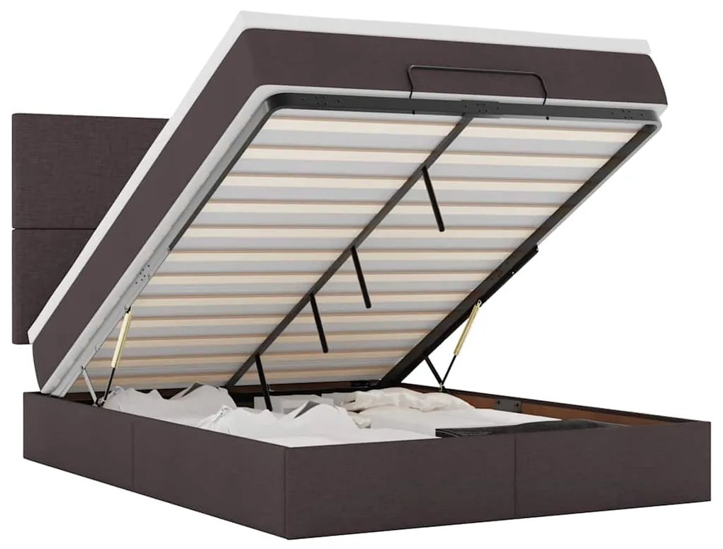 3313923 vidaXL Османска легло с матрак и LED, тъмнокафяво, 140x190 см, плат