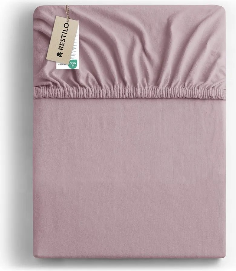 Сиво-розов еластичен чаршаф от джърси 90x200 cm Amber – Restilo