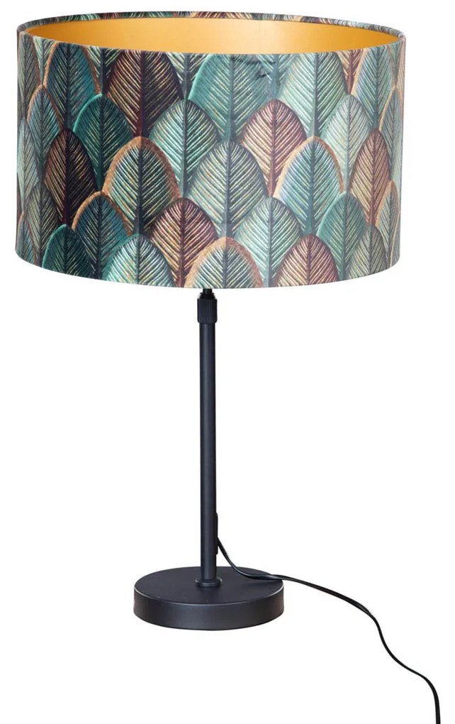 Лампа за маса черна с кадифена абажура с дизайн на листа и златен интериор - Parte