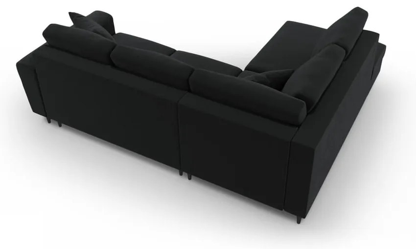 Черен кадифен разтегателен ъглов диван с място за съхранение (ляв ъгъл/L форма) Kyoto – Cosmopolitan Design