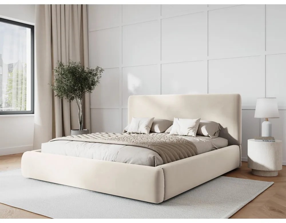 Бежово двойно тапицирано легло с място за съхранение с включена подматрачна рамка 160x200 cm Colonel – Cosmopolitan Design