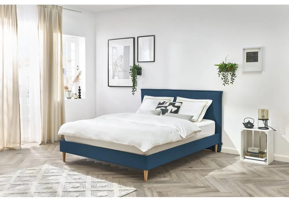 Синьо тапицирано двойно легло с решетка 160x200 cm Sary - Bobochic Paris