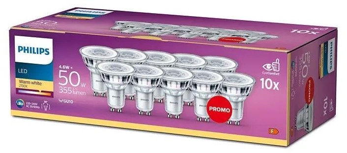 К-кт 10x LED Крушка Philips GU10/4,6W/230V 2700K